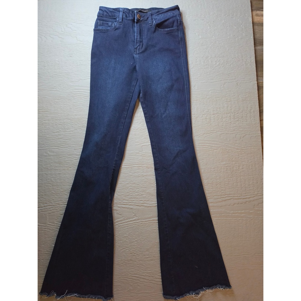 Flying Monkey Womens High Rise Flare Jeans Indigo Raw Hem Distressed Size 28